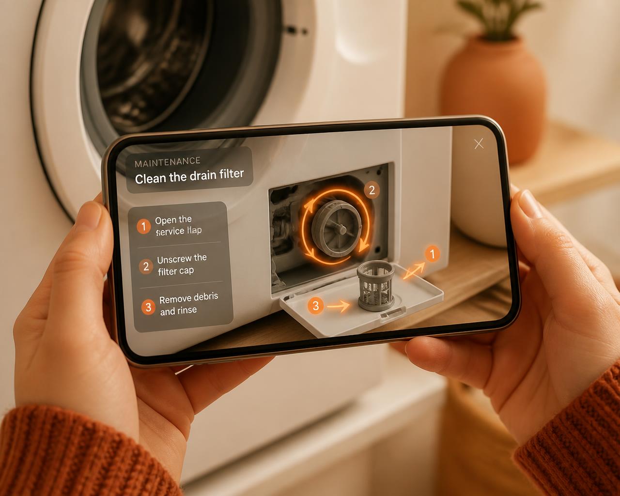 Customer following AR repair steps on a phone at home